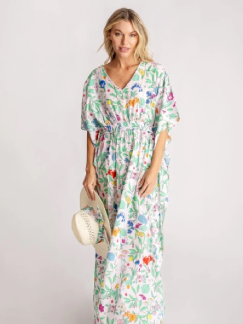 $240 Sheridan French Christy Caftan - Multi Wildflower size L/XL 100% Cotton
